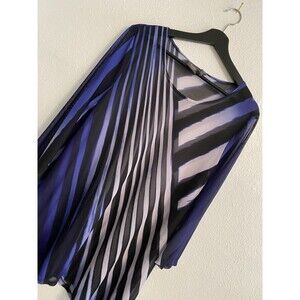 Chico’s Travelers Collection Tunic Top Sz 2 L Blue Sheer Packable Boho Blouse F5